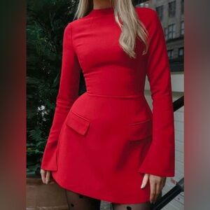 Red long sleeve mini dress